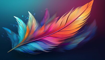 Obraz premium forced perspective multicolor gradient single feather floating in air