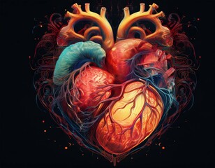 human heart on black background