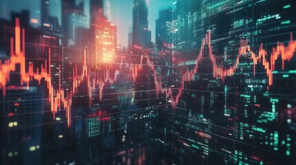 Obraz premium Cityscape with Stock Market Data
