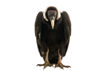 Vulture isolated on clear white background, emphasizing the bird's impressive wingspan and predatory skills in high definition.