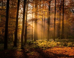 Fototapeta premium morning in the woods during autumn