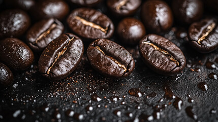 Fototapeta premium Close-Up View of Roasted Coffee Beans
