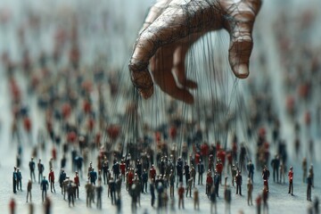 Conceptual Image of Control and Manipulation in Society with Puppet Strings