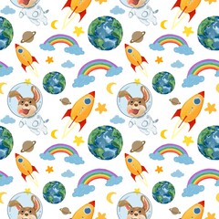 Obraz premium seamless pattern with space imagination dreams child baby earth rocket and stars