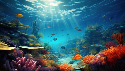Fototapeta premium underwater diving tropical scene with sea life in the reef