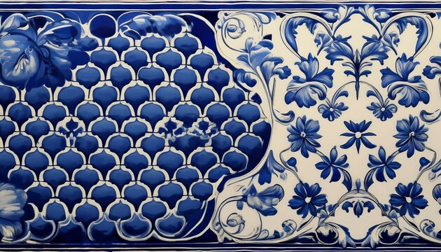 vintage blue and white enamelware surface generative ai