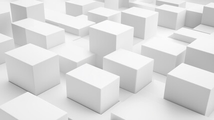 Abstract 3d white cubes arranged in a grid pattern creating depth on a clean white background