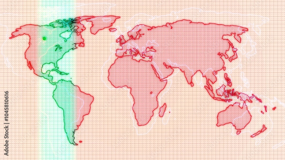 Poster stylized world map with color-coded continents