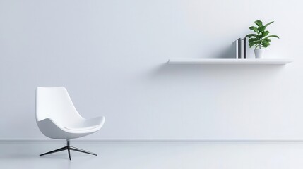 A minimalist officelibrary with monochromatic shelves, a single chair, and clean lines for a polished, clutterfree aesthetic