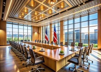 Modern Conference Room with Egypt and Norway Flags for Diplomatic Meeting