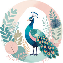 Fototapeta premium Peacock with Flowers