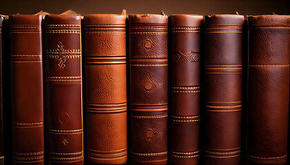 Naklejka premium brown leather wraps old hardcover paper book spines textured edges