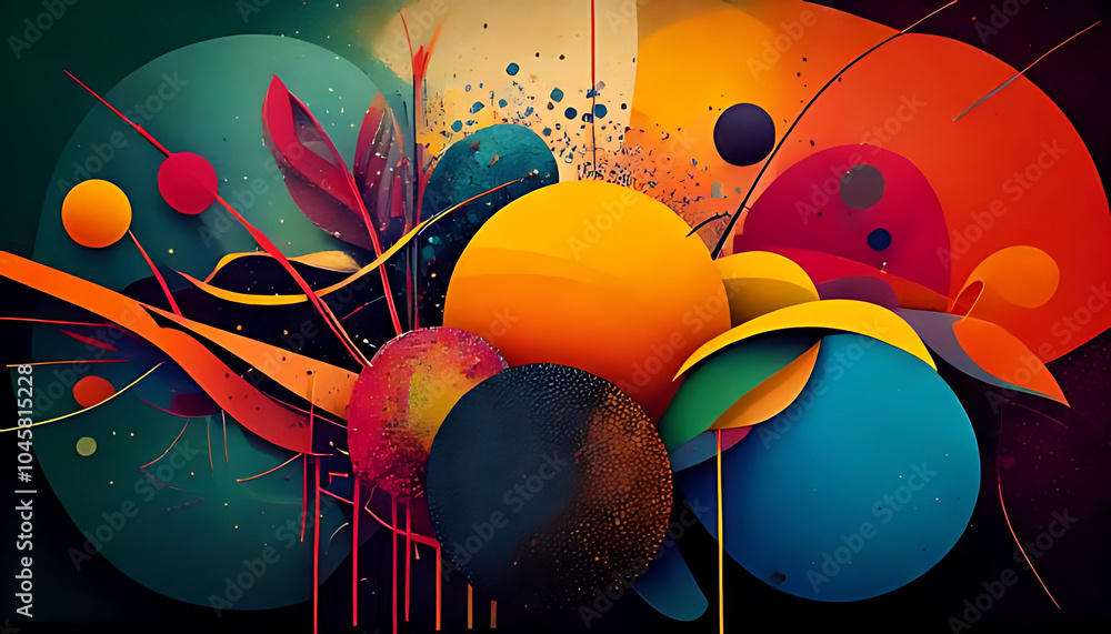 Poster glowing colors clash grainy texture abstract background dark retro design elements various bold shap