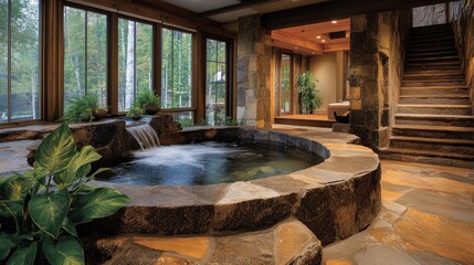 Stone Hot Tub and Waterfall