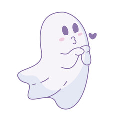 Cartoon ghost blowing a kiss with heart shape, Vector