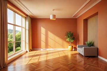 Fototapeta premium Modern Peach Color Room with Natural Light for Interior Mockup Showcase
