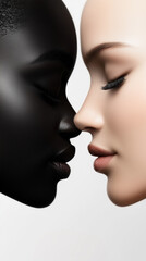 Fototapeta premium Exploring Cultural Diversity and Unity Through Contrasting Beauty in Minimalist Studio Settings