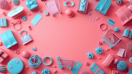 Colorful Shopping Icons on Pink Background