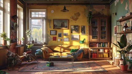 Room adaptation living room panoramic view