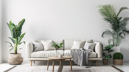 Scandinavian style interior with sofa and coffee table