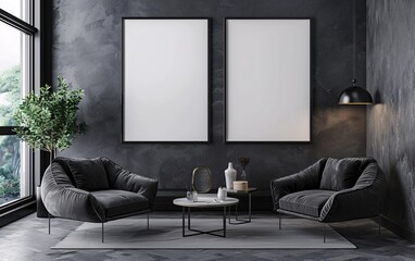 Stylish Living Room Interior with Mockup Frame Poster
