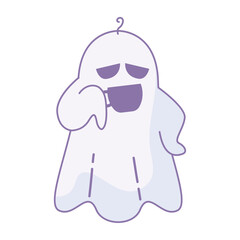 Laughing cartoon ghost character covering mouth, Vector