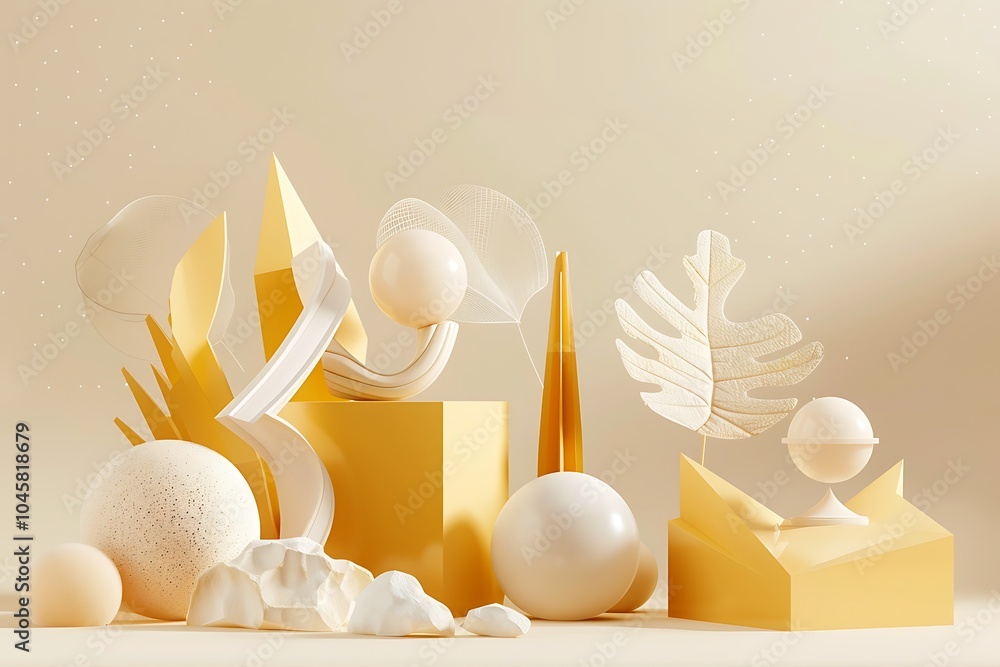 Poster 3d render, abstract geometric forms, podiums for product presentation.