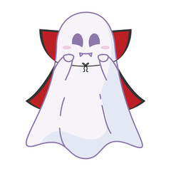 Cartoon ghost vampire character with fangs and cape, Vector