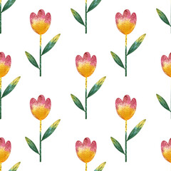 Seamless pattern with fairy, decorative watercolor flowers. Cute pattern for girls with flowers. Creative kids pattern for fabric, wrapping, textile, wallpaper, apparel.