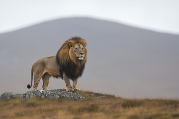 Fototapeta premium Majestic Lion Standing Proudly on a Hilltop