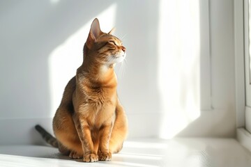 Cute smiling abyssinian cat on white background