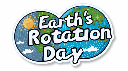 Cartoon-style emblem for Earth's Rotation Day with celestial background.