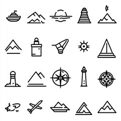 Set of 20 linear travel icons.