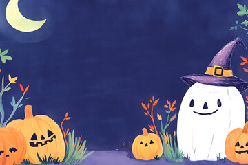 Halloween Concept Banner with Icons Stickers on Backdrop. 