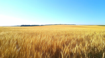 Golden Fields: Wheat Under a Clear Blue Sky  