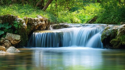 Serene Waterfall in Lush Greenery