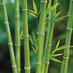 Obraz premium Lush bamboo stalks with vibrant green leaves
