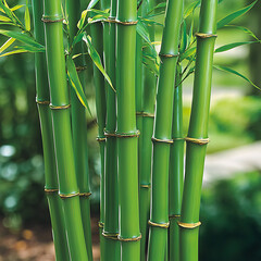 Fototapeta premium Lush green bamboo stalks in a serene garden setting