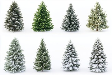 Collection of christmas Trees with Snow isolated on white background