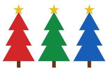 Obraz premium red green and blue three christmas trees with golden star on white background.