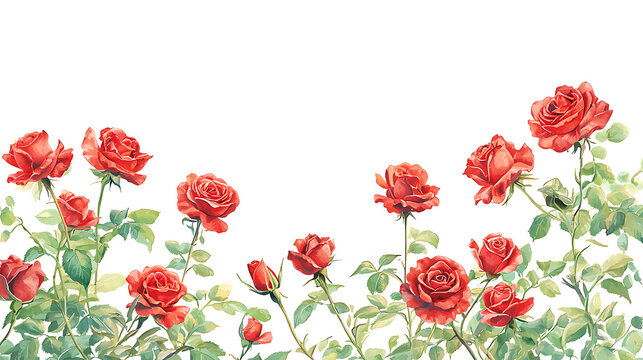 Vibrant red roses in a delicate watercolor arrangement