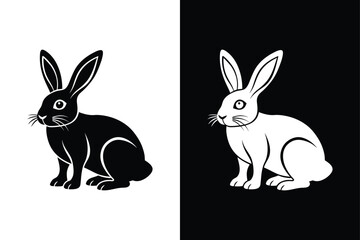 Black side silhouette of a rabbit vector icon isolated on white background.