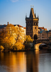 city prague river bridge europe night castle architecture sunset church water town travel tower prague reflection building czech old panorama winter skyline cathedral sky light Fog,dawn, autumn