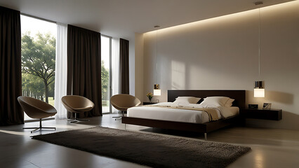 Fototapeta premium Minimalist Bedroom Interior: Best Modern Design Ideas for 2025. luxury interior design.
