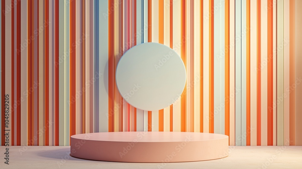 Poster an abstract colorful background with an empty stage podium or pedestal in the center.