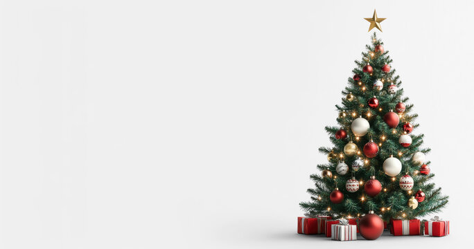 Christmas tree with ornaments and gifts