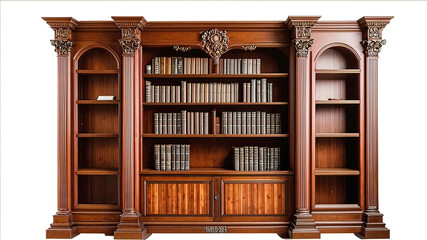stylish vintage 19th century bookcase, antique furniture isolated on white background
