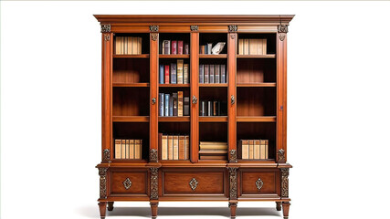 stylish vintage 19th century bookcase, antique furniture isolated on white background