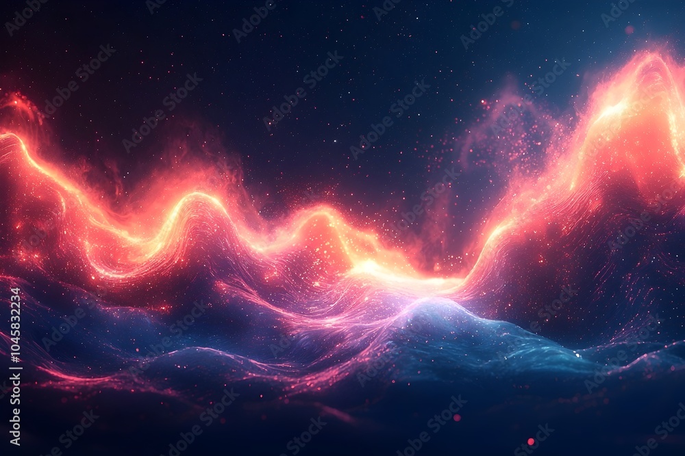 Poster a mesmerizing abstract representation of colorful waves, with vibrant red and blue hues blending sea