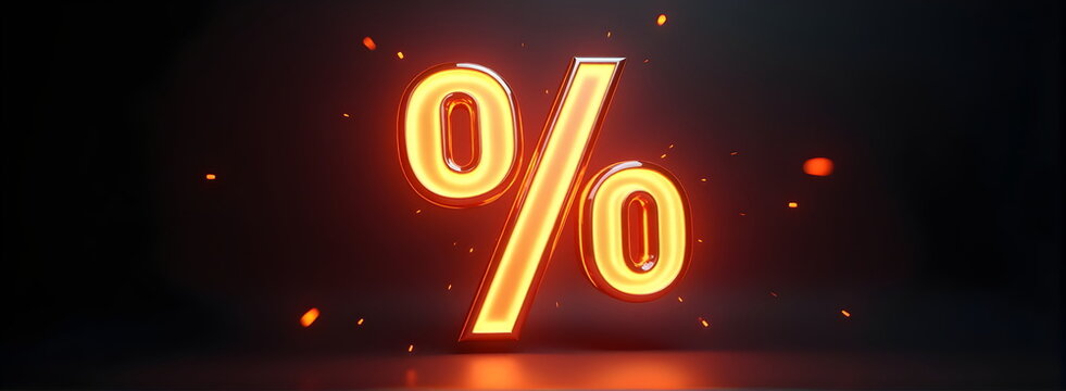 A '%' logo. The text is designed in a bold, athletic font. Sparks subtly surround the logo